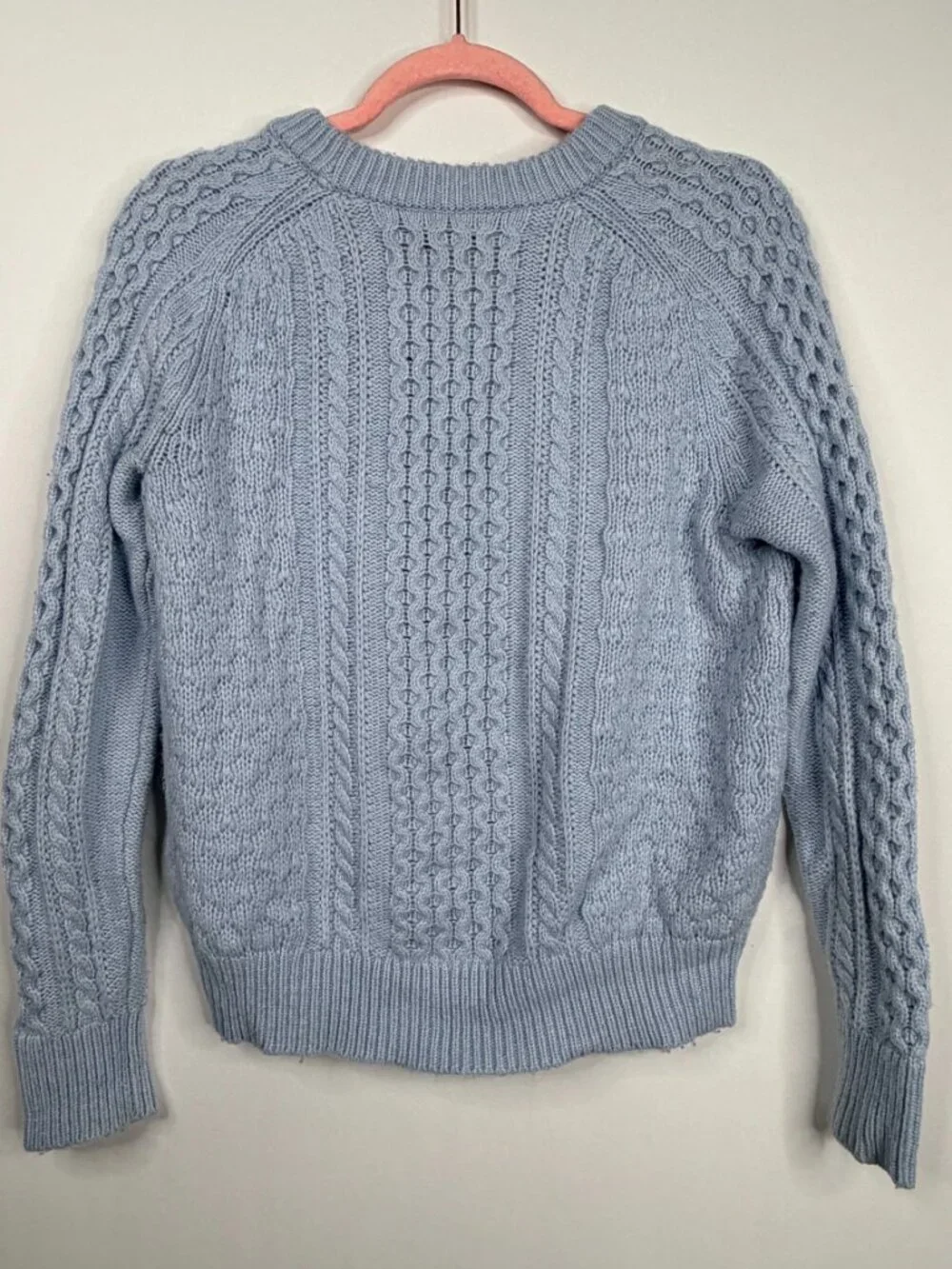 J. Crew Popcorn Cable-Knit Sweater Soft Blue Small #A3104
